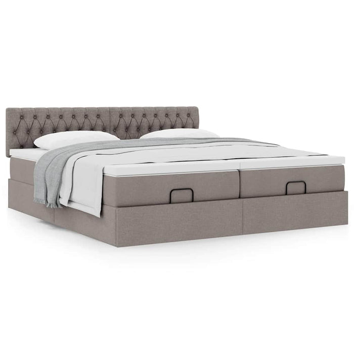 Cadru de pat otoman cu saltele Taupe 200x200cm țesătură WALTI