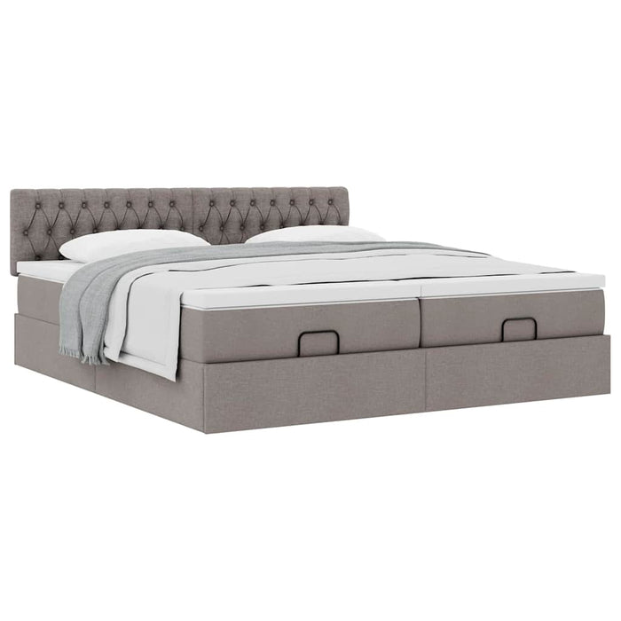 Cadru de pat otoman cu saltele Taupe 200x200cm țesătură WALTI