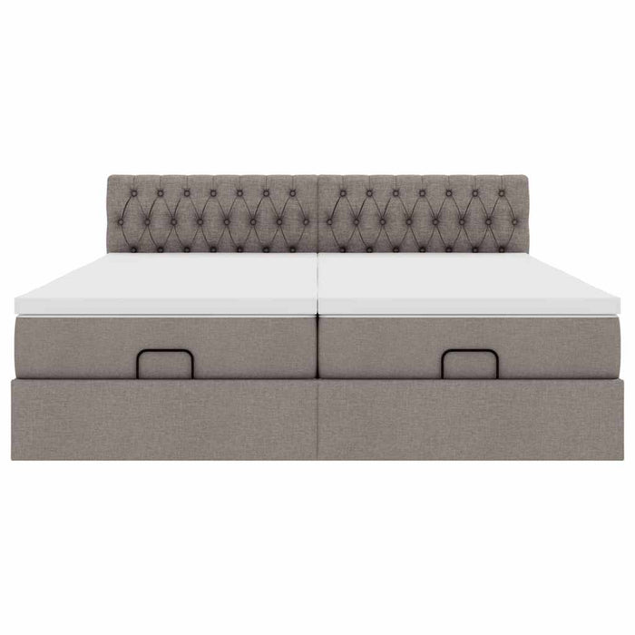 Cadru de pat otoman cu saltele Taupe 200x200cm țesătură WALTI