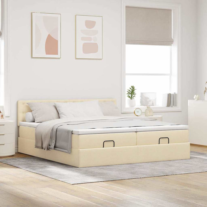 Cadru de pat otoman cu saltele crem 160x200cm stofa WALTI