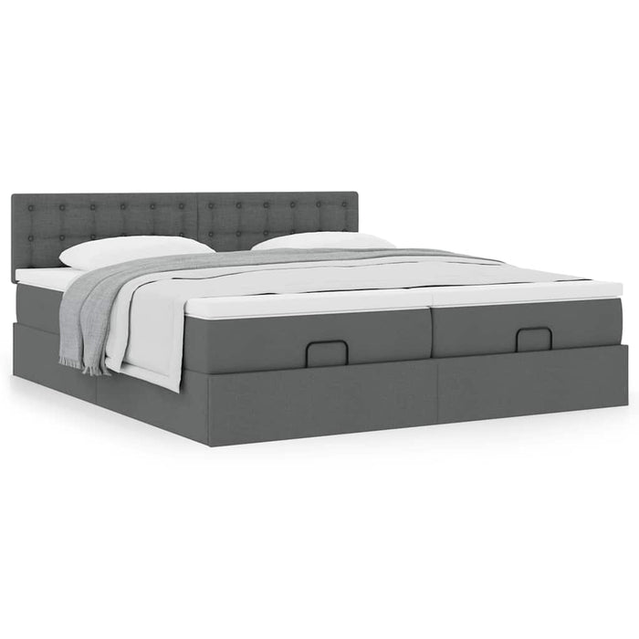 Cadru de pat otoman cu saltele țesătură gri închis 200x200cm WALTI