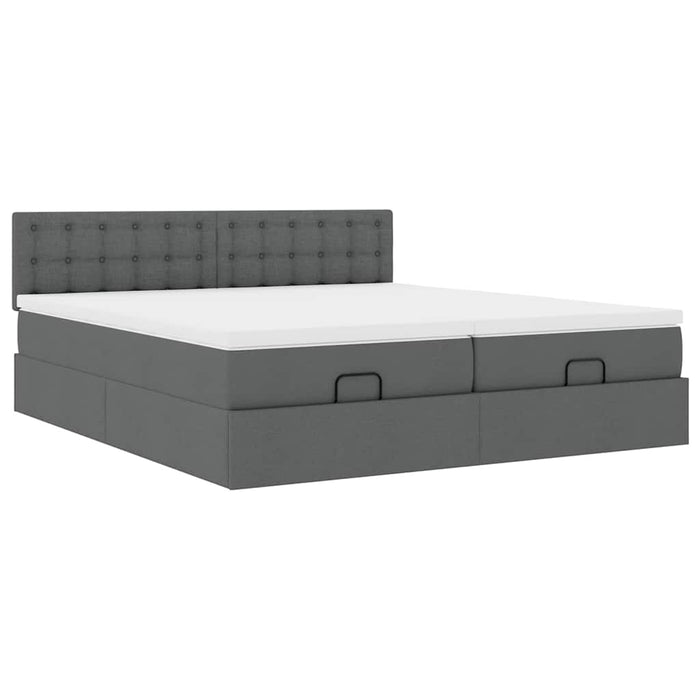 Cadru de pat otoman cu saltele țesătură gri închis 200x200cm WALTI