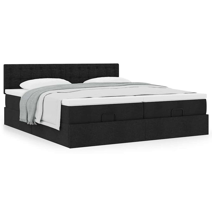 Cadru de pat otoman cu saltele, țesătură neagră 200x200cm - WALTI WALTI