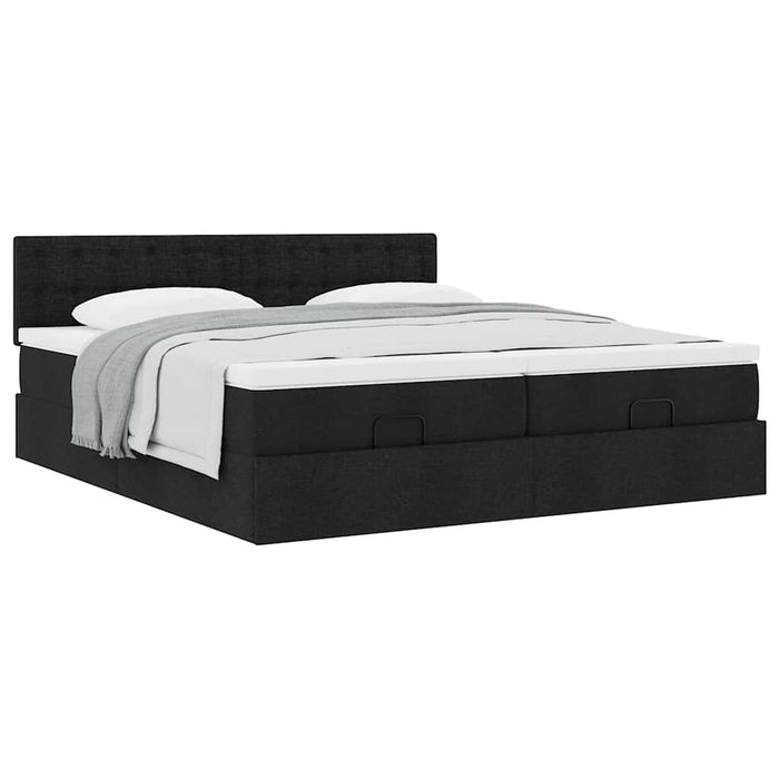 Cadru de pat otoman cu saltele, țesătură neagră 200x200cm - WALTI WALTI