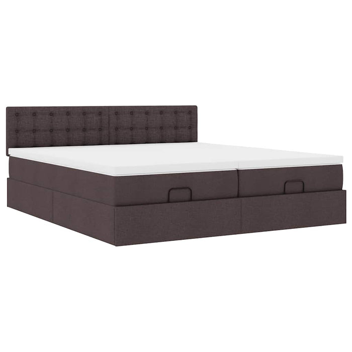 Cadru de pat otoman cu saltele țesătură maro închis 200x200cm WALTI