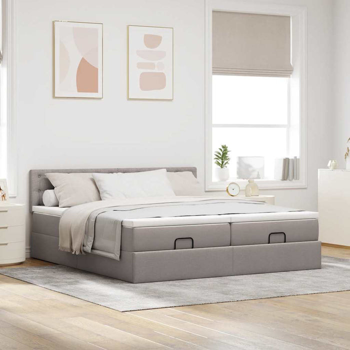 Cadru de pat otoman cu saltele Taupe 200x200cm țesătură WALTI