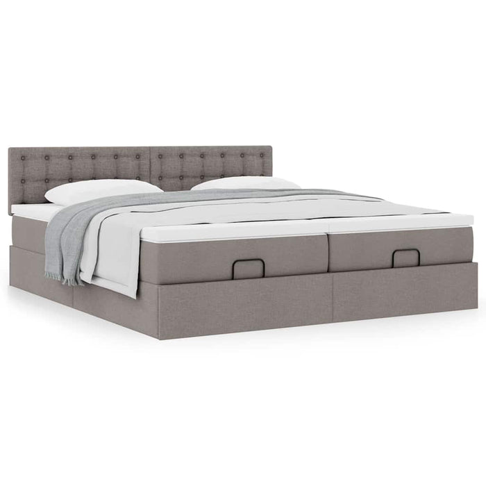 Cadru de pat otoman cu saltele Taupe 200x200cm țesătură WALTI