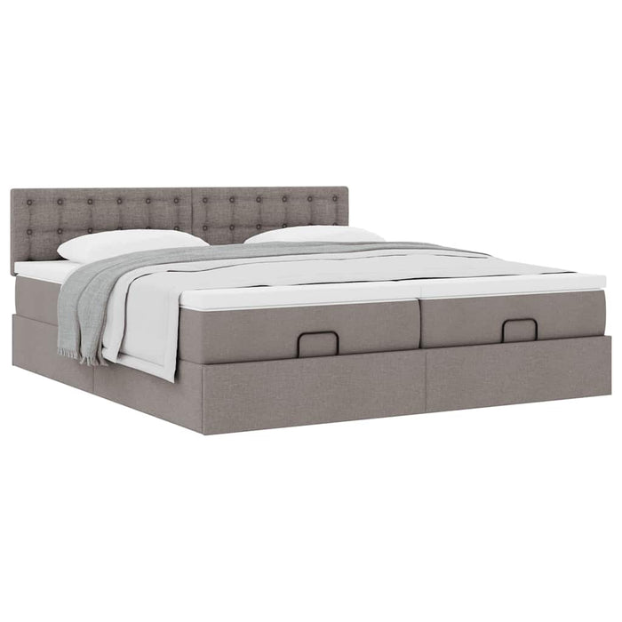 Cadru de pat otoman cu saltele Taupe 200x200cm țesătură WALTI