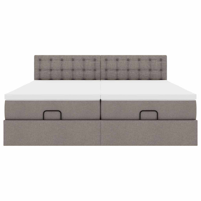 Cadru de pat otoman cu saltele Taupe 200x200cm țesătură WALTI