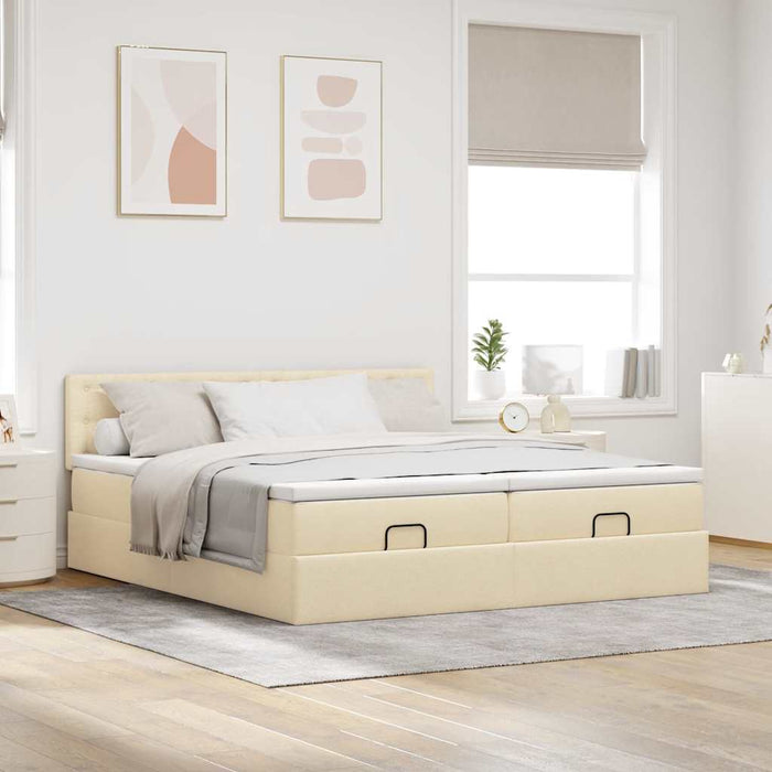 Cadru de pat otoman cu saltele crem 200x200cm stofa WALTI