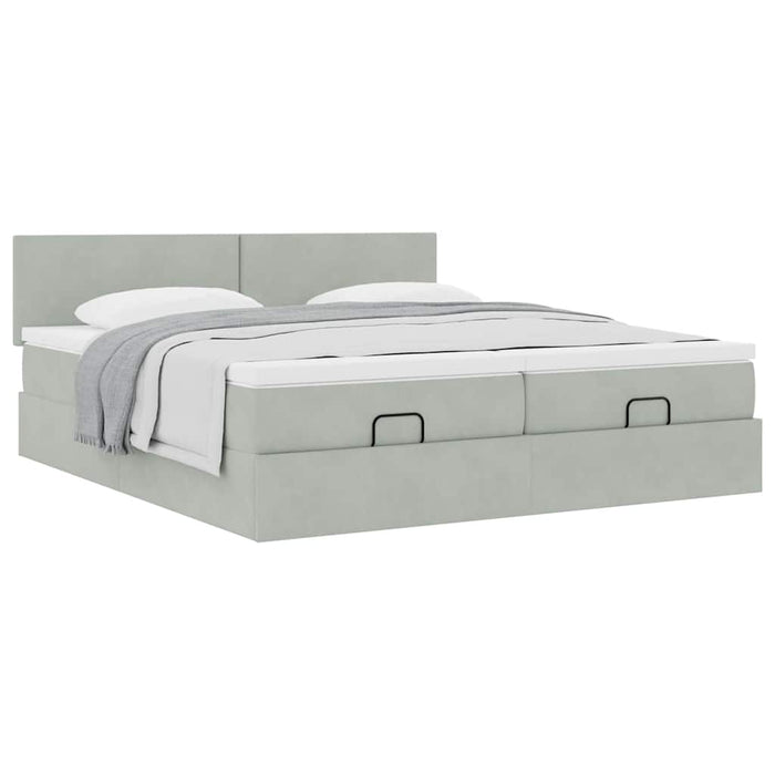 Cadru de pat otoman cu saltele Gri deschis 160x200cm catifea - WALTI WALTI