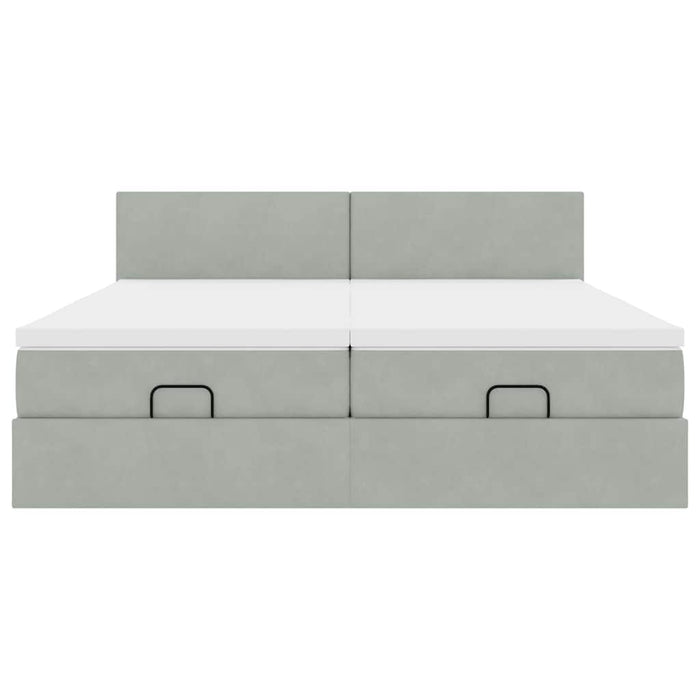 Cadru de pat otoman cu saltele Gri deschis 160x200cm catifea - WALTI WALTI