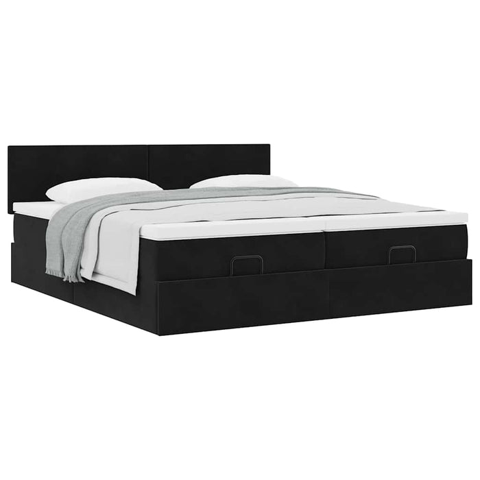 Cadru de pat otoman cu saltele, catifea neagră 160x200cm - WALTI WALTI