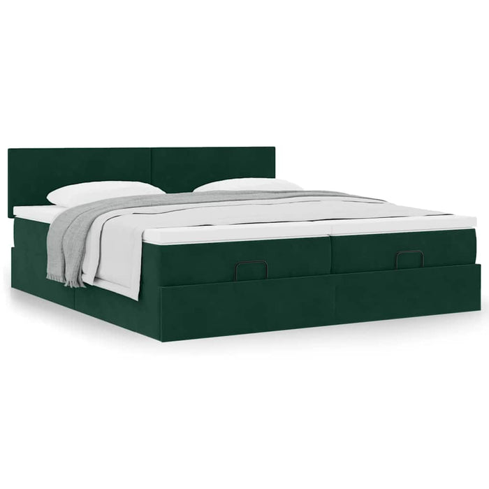 Cadru de pat otoman cu saltele Verde închis 160x200cm catifea - WALTI WALTI