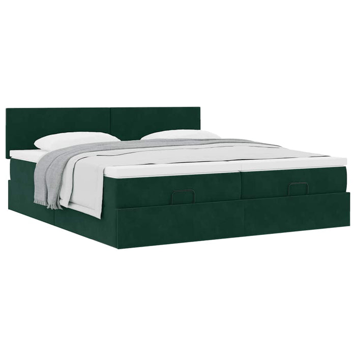 Cadru de pat otoman cu saltele Verde închis 160x200cm catifea - WALTI WALTI