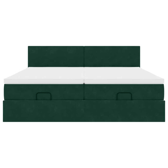 Cadru de pat otoman cu saltele Verde închis 160x200cm catifea - WALTI WALTI