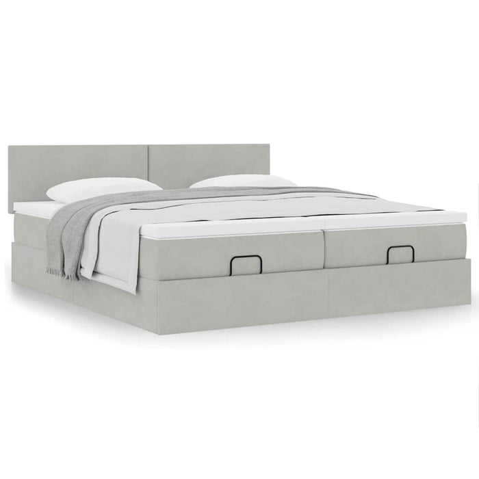 Cadru de pat otoman cu saltele Gri deschis 180x200cm catifea - WALTI WALTI