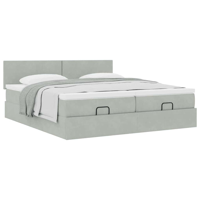 Cadru de pat otoman cu saltele Gri deschis 180x200cm catifea - WALTI WALTI