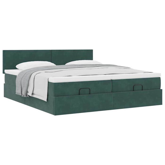 Cadru de pat otoman cu saltele, catifea verde închis 180x200cm - WALTI WALTI