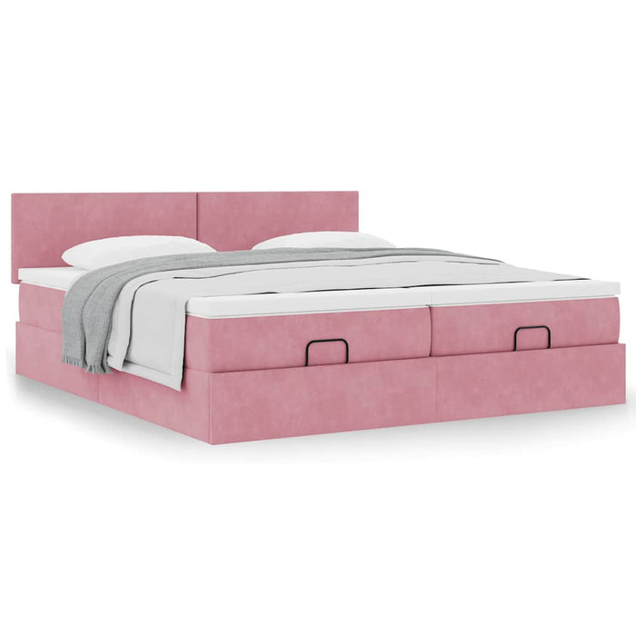 Cadru de pat otoman cu saltele Roz 180x200cm catifea - WALTI WALTI