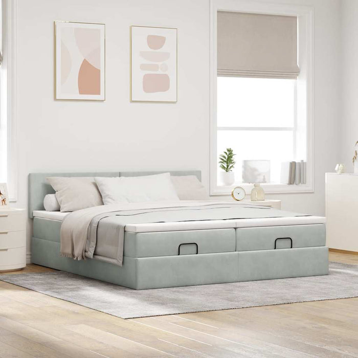 Cadru de pat otoman cu saltele Gri deschis 200x200cm catifea - WALTI WALTI