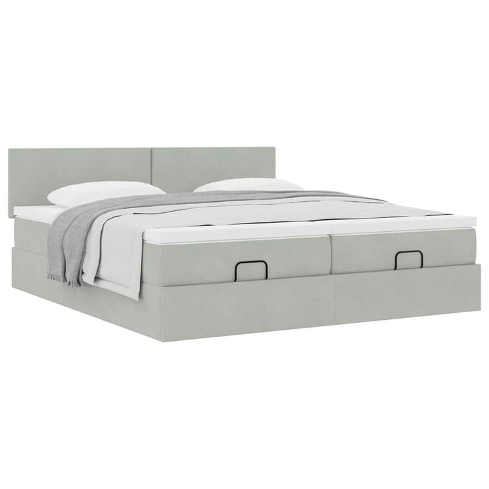 Cadru de pat otoman cu saltele Gri deschis 200x200cm catifea - WALTI WALTI