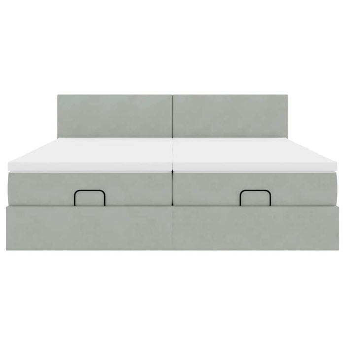 Cadru de pat otoman cu saltele Gri deschis 200x200cm catifea - WALTI WALTI