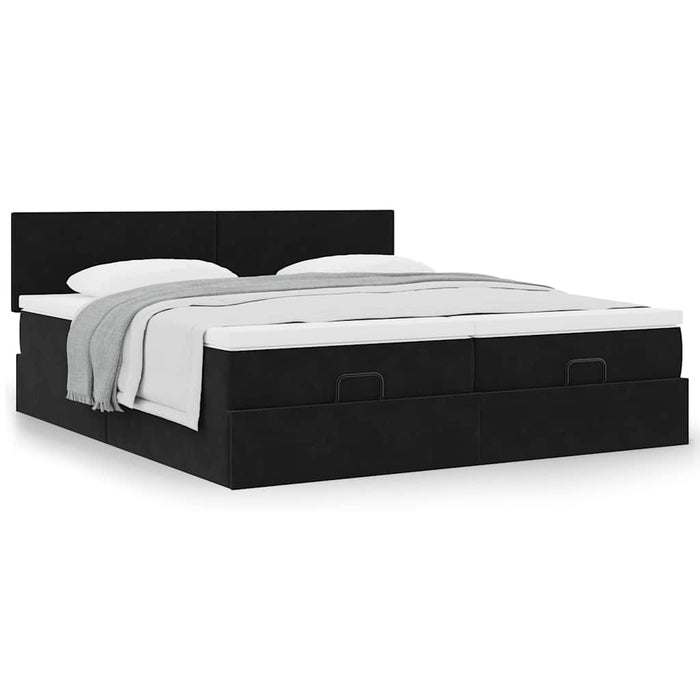 Cadru de pat otoman cu saltele, catifea neagră 200x200cm - WALTI WALTI