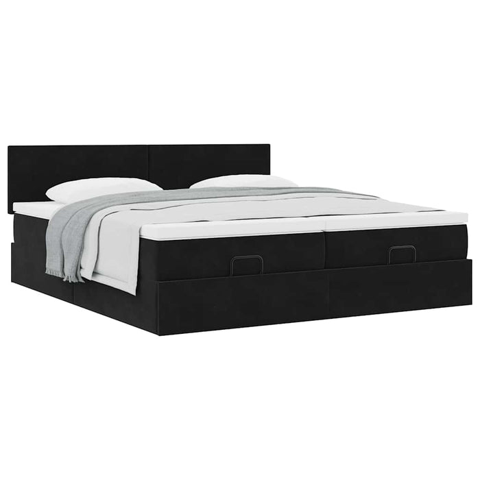 Cadru de pat otoman cu saltele, catifea neagră 200x200cm - WALTI WALTI