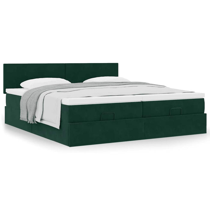 Cadru de pat otoman cu saltele Verde închis 200x200cm catifea - WALTI WALTI
