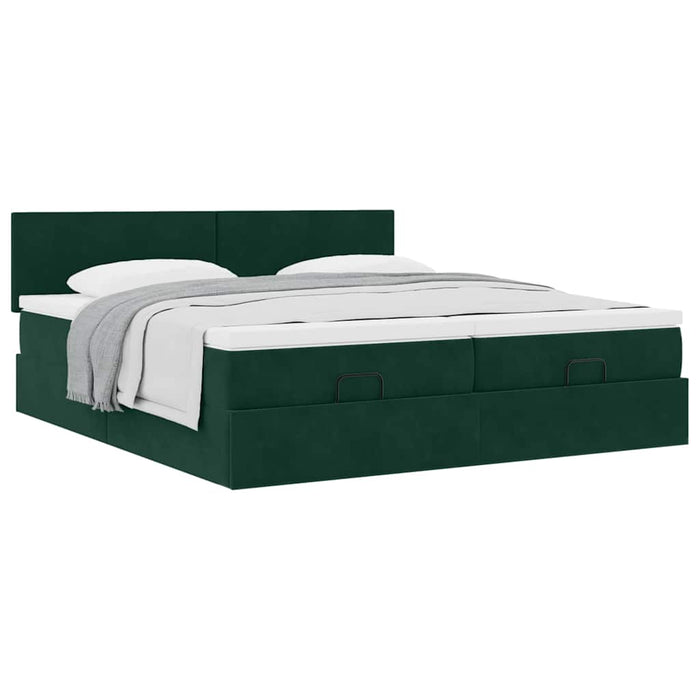 Cadru de pat otoman cu saltele Verde închis 200x200cm catifea - WALTI WALTI