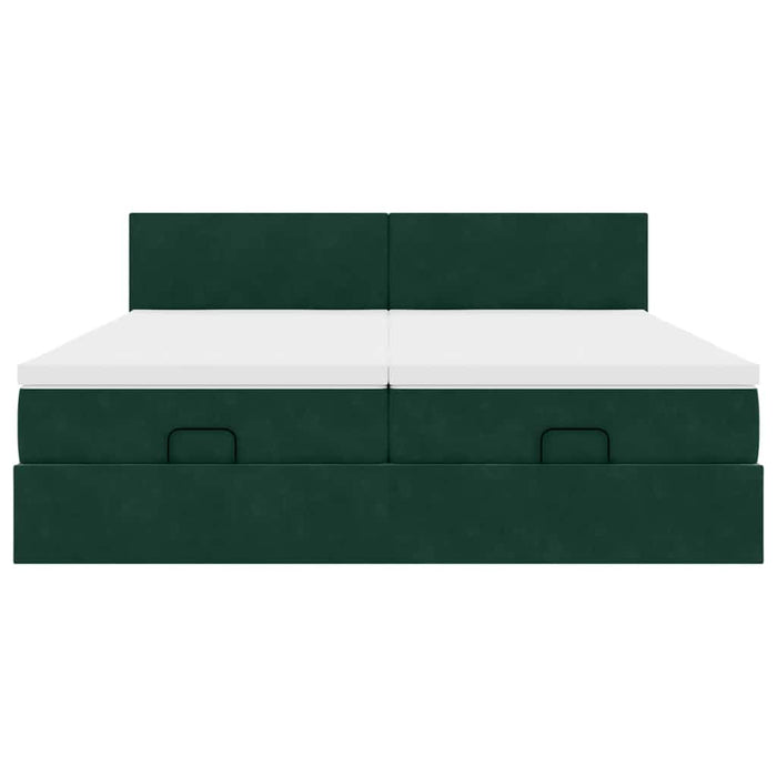 Cadru de pat otoman cu saltele Verde închis 200x200cm catifea - WALTI WALTI