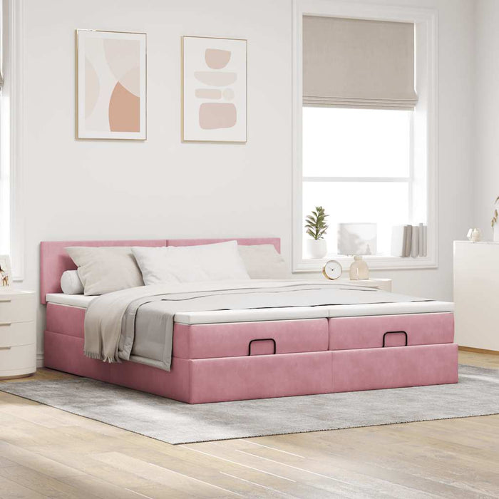 Cadru de pat otoman cu saltele Roz 200x200cm catifea - WALTI WALTI