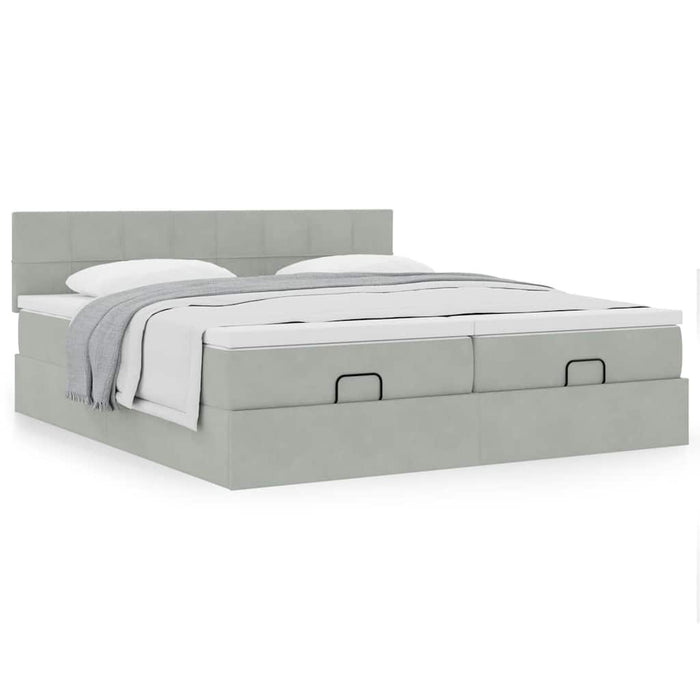 Cadru de pat otoman cu saltele Gri deschis 160x200cm catifea - WALTI WALTI