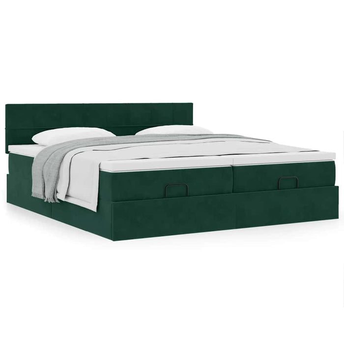 Cadru de pat otoman cu saltele Verde închis 160x200cm catifea - WALTI WALTI