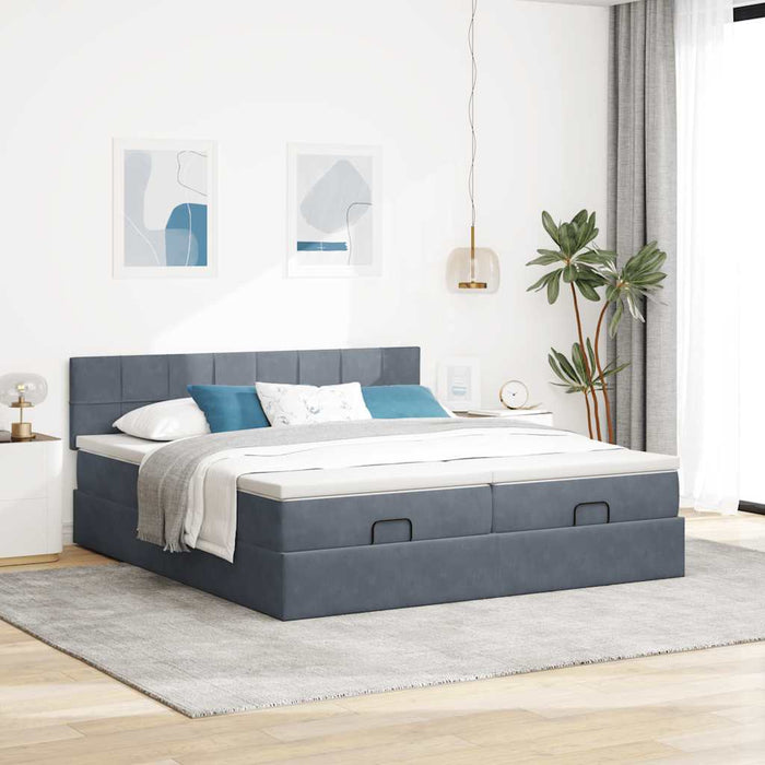 Cadru de pat otoman cu saltele Gri închis 180x200cm catifea - WALTI WALTI