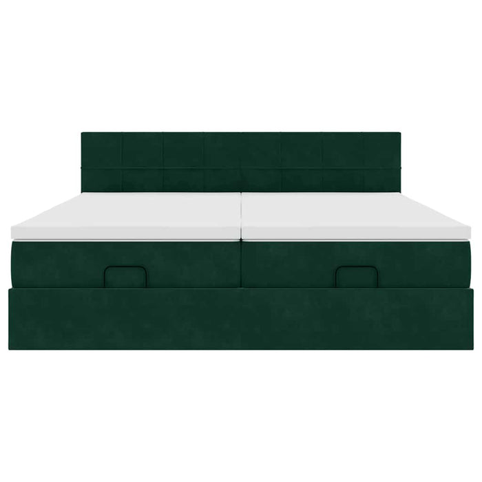 Cadru de pat otoman cu saltele, catifea verde închis 180x200cm - WALTI WALTI