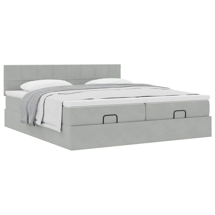 Cadru de pat otoman cu saltele Gri deschis 200x200cm catifea - WALTI WALTI
