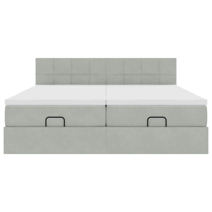 Cadru de pat otoman cu saltele Gri deschis 200x200cm catifea - WALTI WALTI
