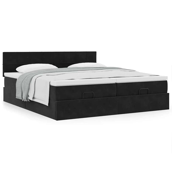 Cadru de pat otoman cu saltele, catifea neagră 200x200cm - WALTI WALTI
