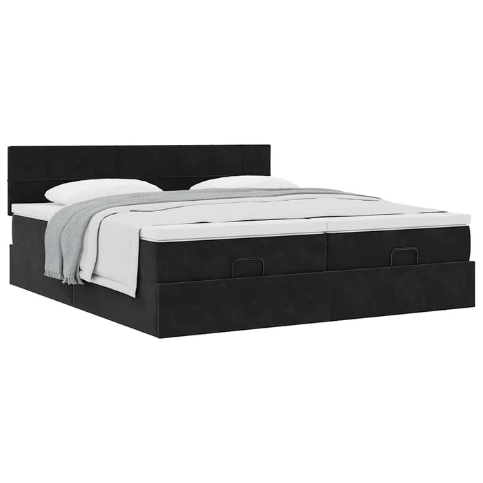Cadru de pat otoman cu saltele, catifea neagră 200x200cm - WALTI WALTI