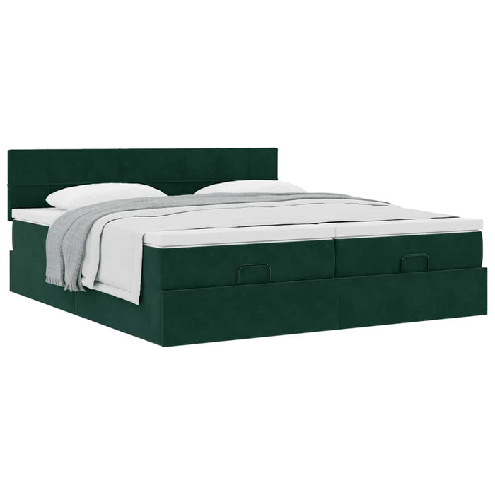 Cadru de pat otoman cu saltele Verde închis 200x200cm catifea - WALTI WALTI