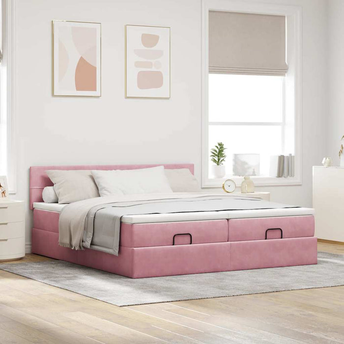 Cadru de pat otoman cu saltele Roz 200x200cm catifea - WALTI WALTI