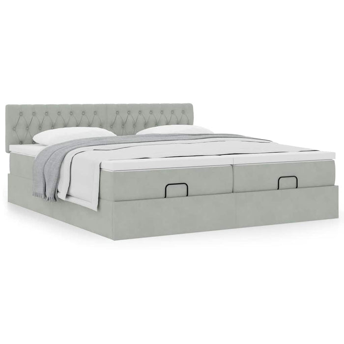 Cadru de pat otoman cu saltele Gri deschis 160x200cm catifea - WALTI WALTI