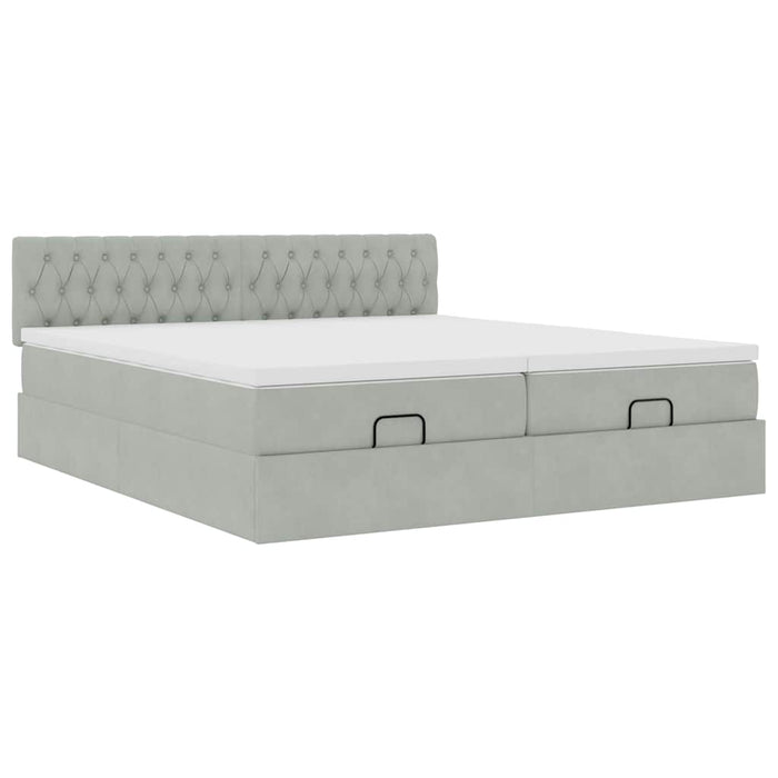 Cadru de pat otoman cu saltele Gri deschis 160x200cm catifea - WALTI WALTI