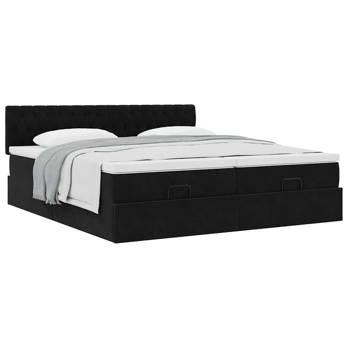 Cadru de pat otoman cu saltele, catifea neagră 160x200cm - WALTI WALTI