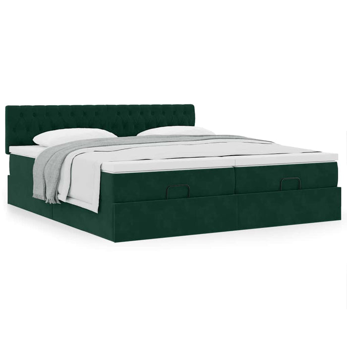 Cadru de pat otoman cu saltele Verde închis 160x200cm catifea - WALTI WALTI