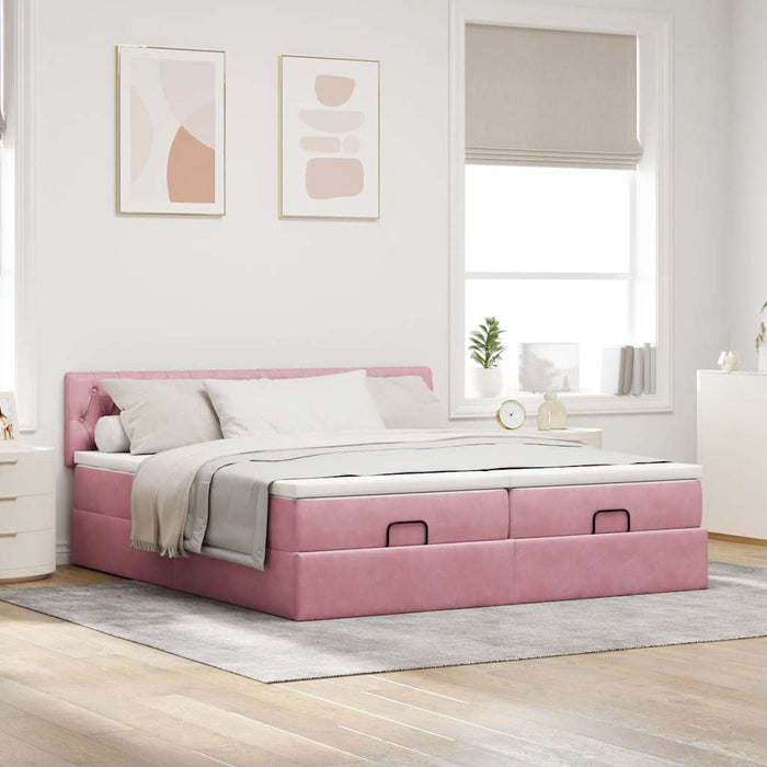 Cadru de pat otoman cu saltele Roz 160x200cm catifea - WALTI WALTI