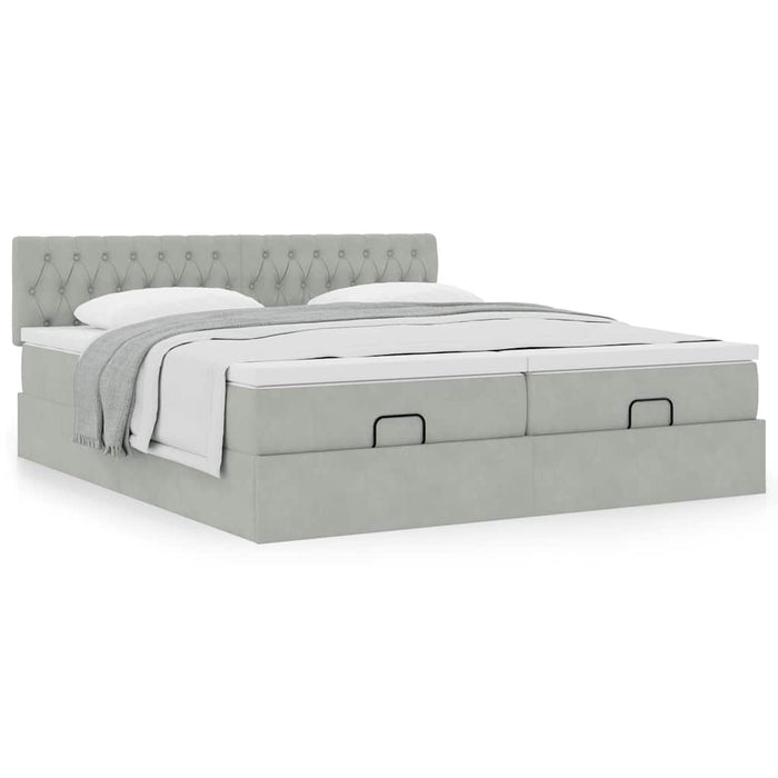 Cadru de pat otoman cu saltele Gri deschis 180x200cm catifea - WALTI WALTI