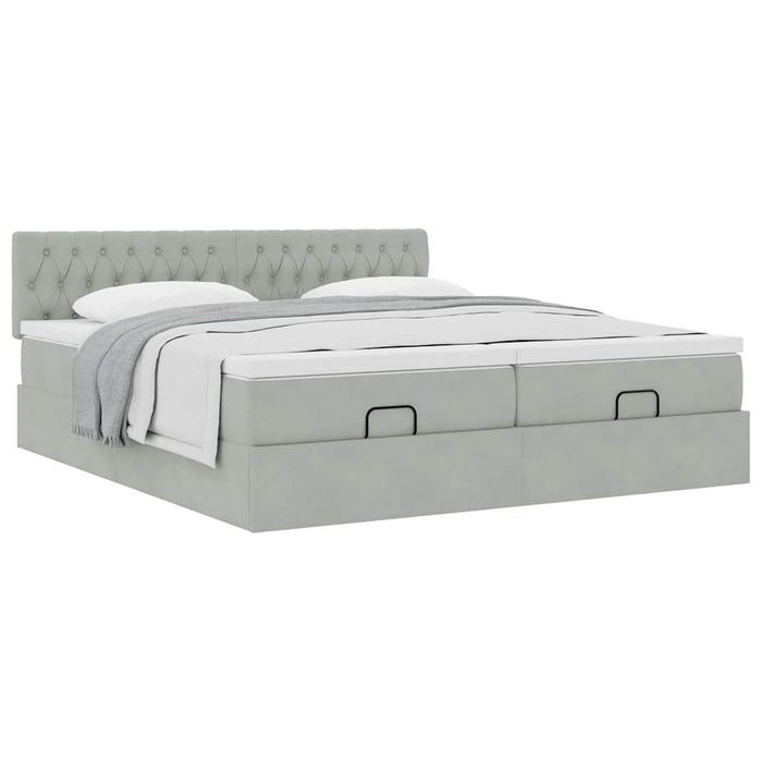 Cadru de pat otoman cu saltele Gri deschis 180x200cm catifea - WALTI WALTI